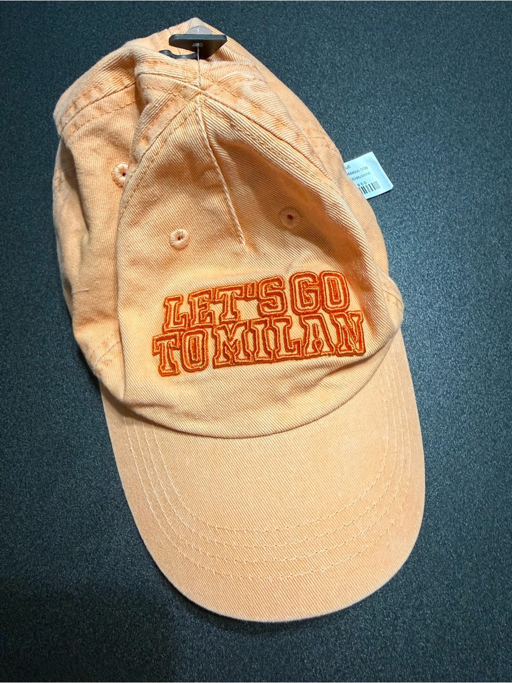Zara Kids Orange Baseball Cap with 'LET'S GO TO MILAN' Embroidery
